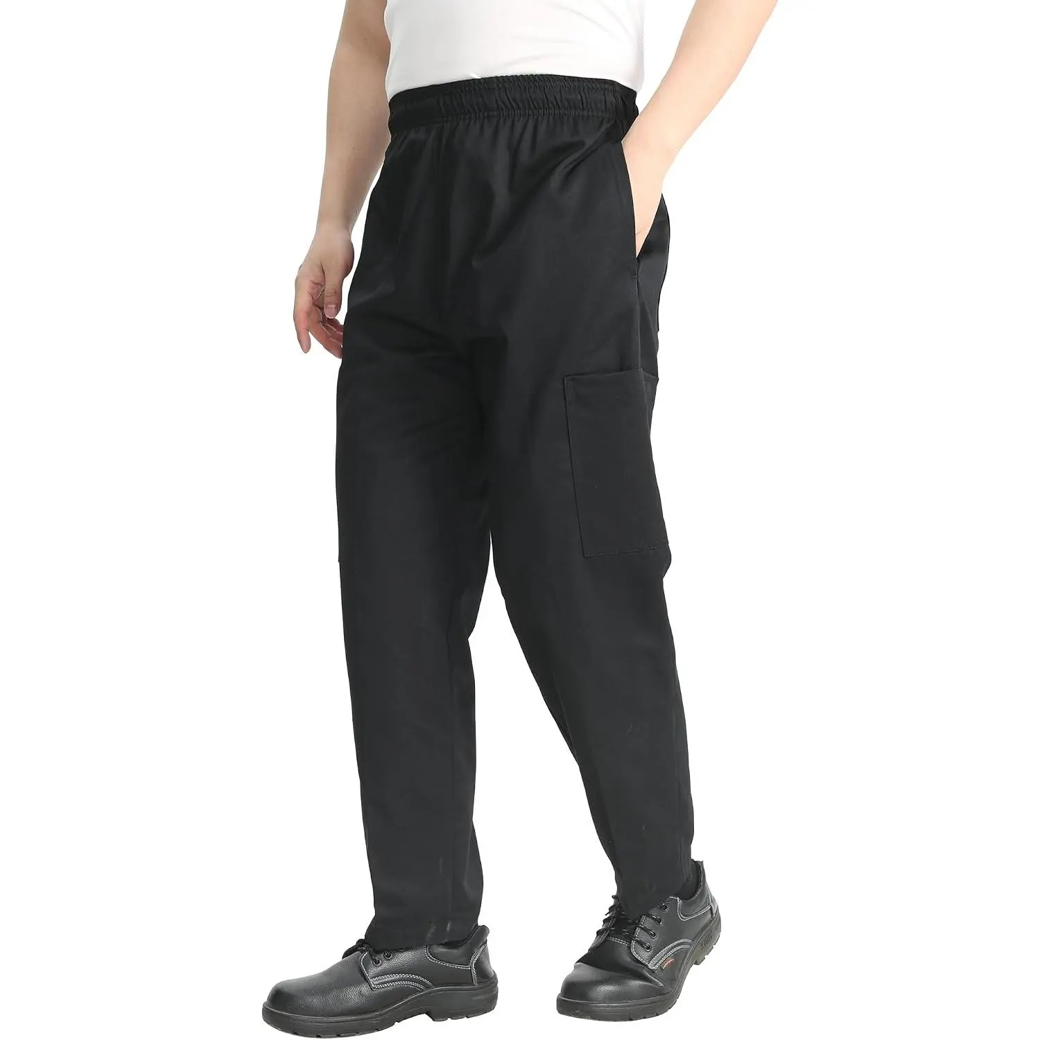 KITCHIEF Men's Baggy Chef Pants Black Cargo Pants for Men Chef Server Work Pants for Kitchen & Restaurant - Drawstring Waist