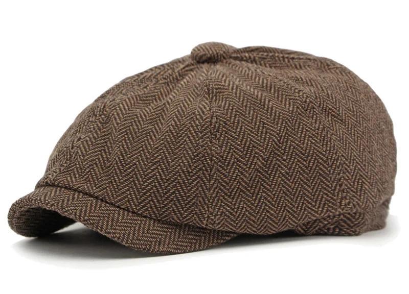 Twill Flat Cap for Men Women Herringbone Newsboy Caps British Style Octagonal Hat Solid Green Red Detective Cabbie Beret Hat