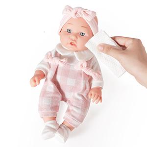 12'' Baby Doll in Gift Box with Pink Cloths, Pacifier, 13''x13'' Microfabric Blanket, and Feeding Bottle. Gift Idea for Ages 3+