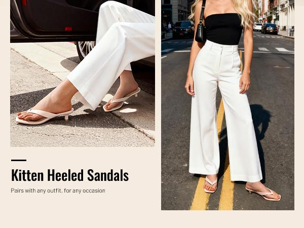 Athlefit Women's Kitten Heels Flip Flops Square Toe Low Heels Slip On Comfortable Summer Thong Heeled Sandals