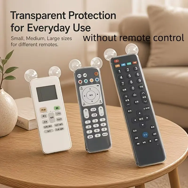 3pcs Transparent Bear Remote Control Covers, Fits TV Air Conditioner Multi-Function Remotes, L M S Sizes, Dustproof Design Non-Slip Silicone