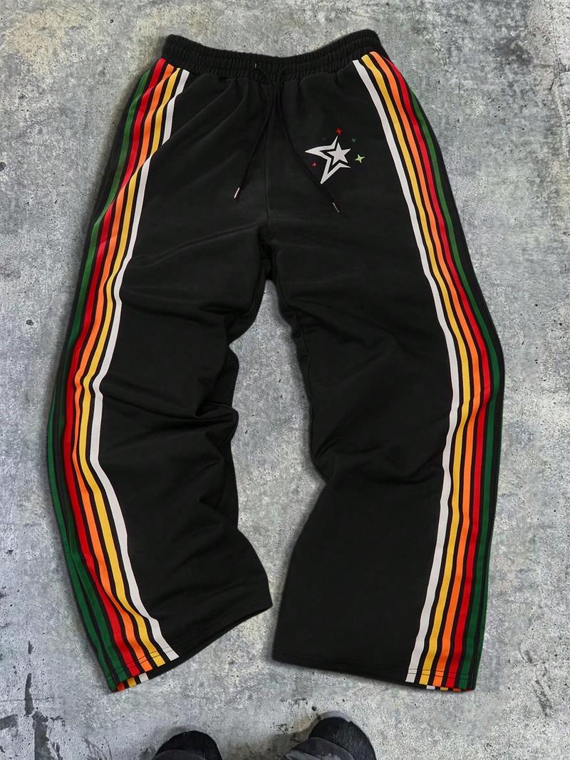 Men's Side Stripe Drawstring Waist Sweatpants, Casual Regular Fit Pocket Straight Leg Pants for Fall & Winter, Men's Trousers for Daily Wear, Activewear, Casual Comfy Sporty