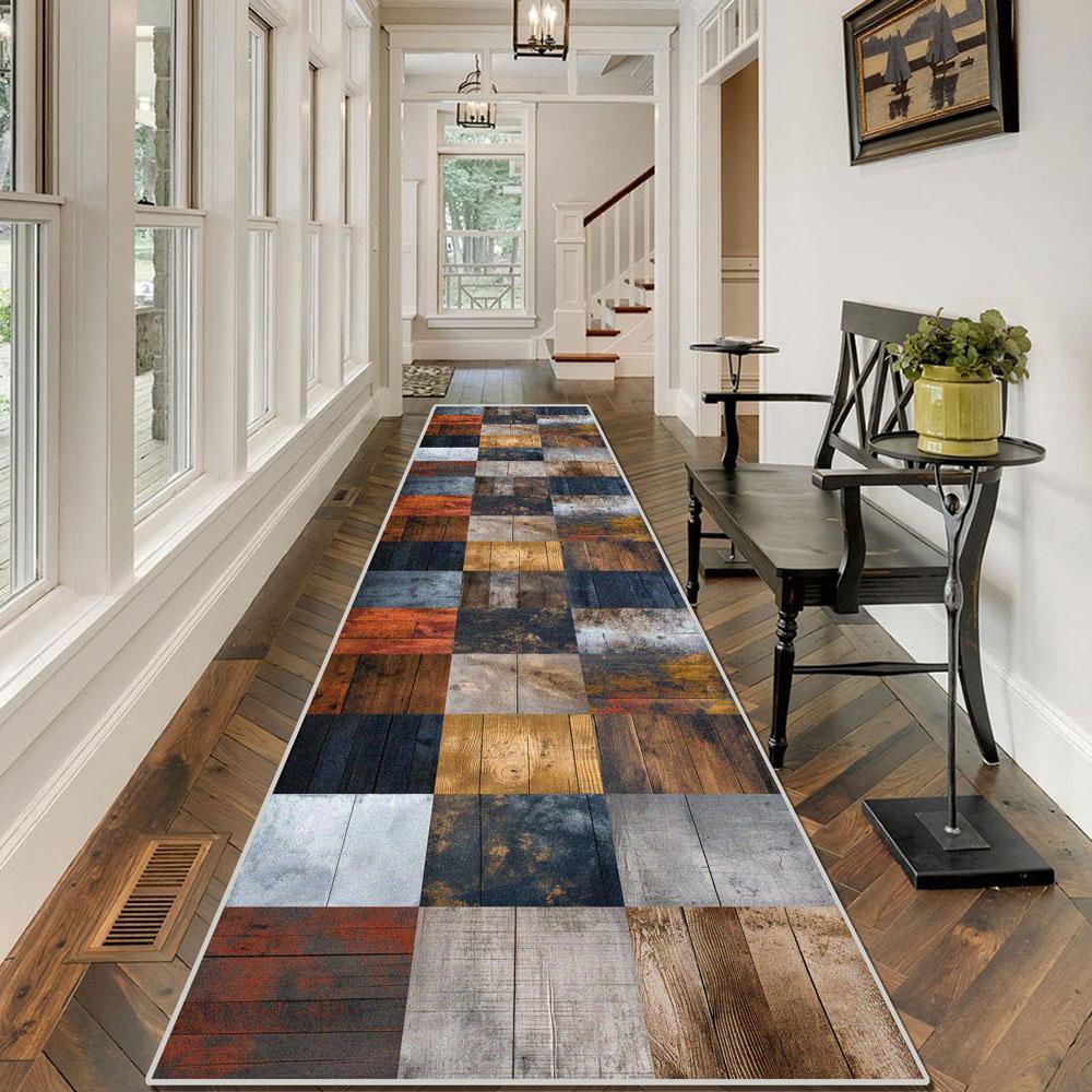 Abstract Art Style Long Rug, Modern Geometric Rug, 1 Count Colorful Geometric Pattern Non-slip Floor Mat, Washable Decorative Carpet for Home Living Room Bedroom Kitchen