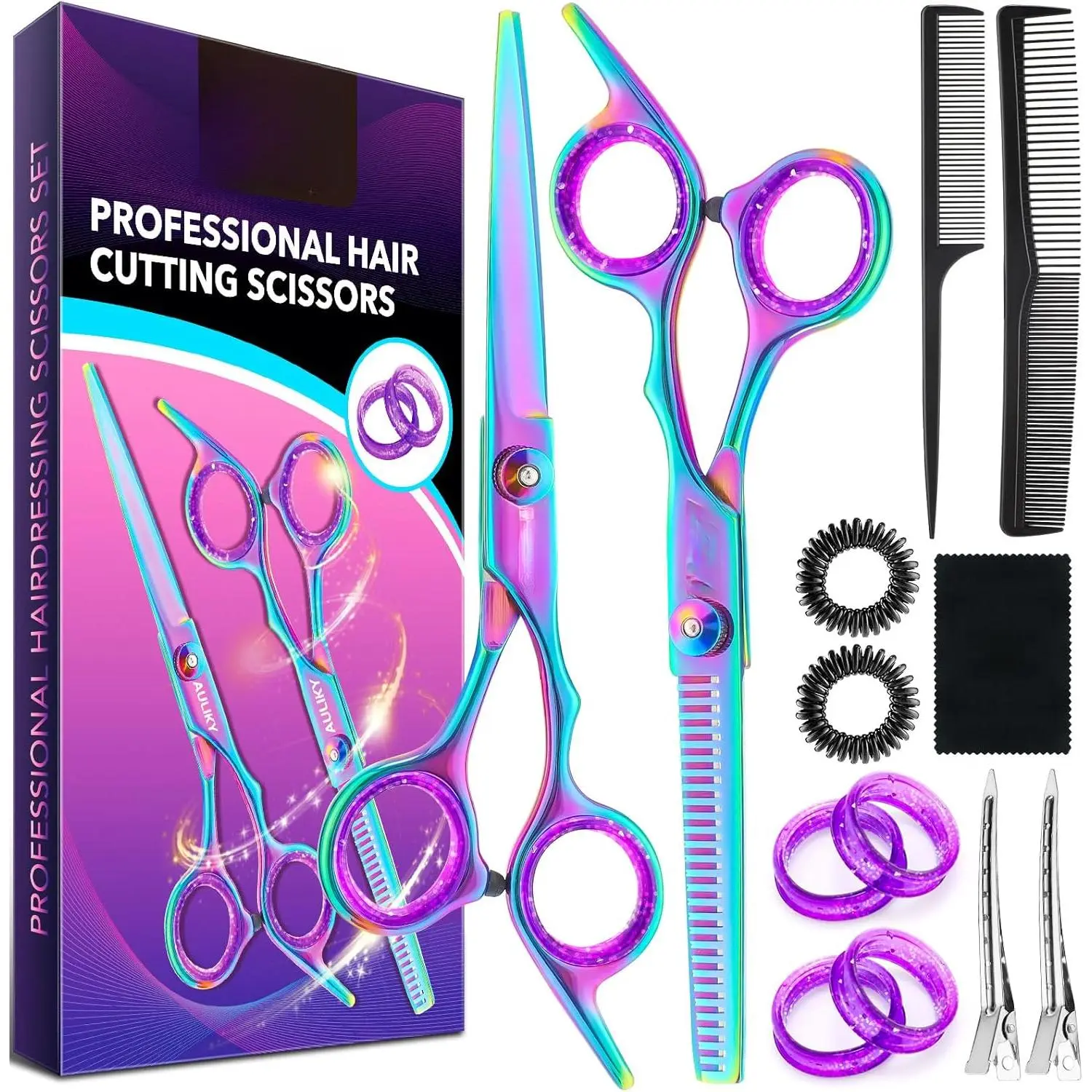 Hair Cutting Scissors Shears Kit, 6.7" Barber Scissors,Professional Haircut Kit,Stainless Steel Hairdressing Thinning Scissors Shears for Barber,Salon,Women,Home,Men