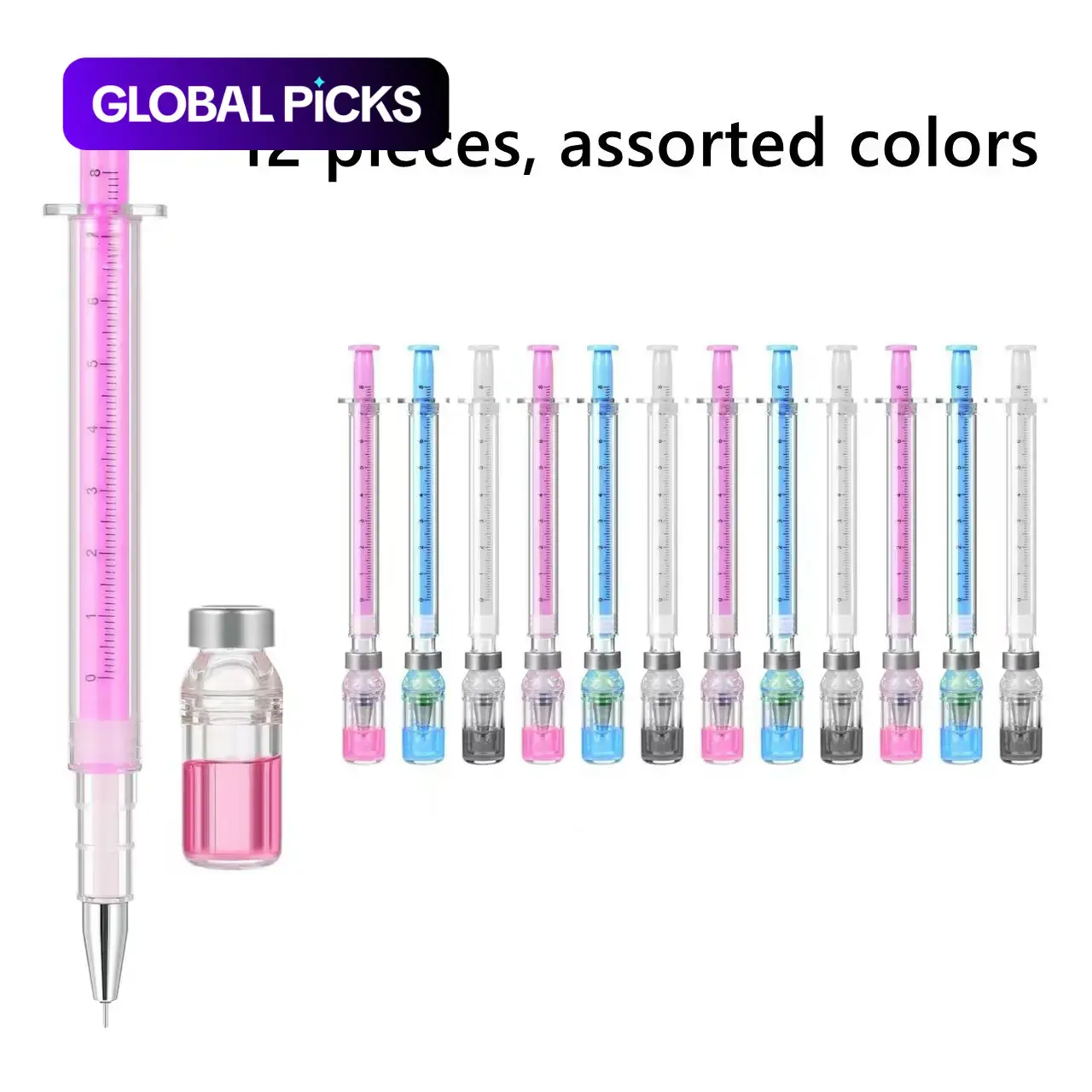 12 PCS Syringe Pen Bulk, 0.5mm Black Ink Needle Pens for Writing - 6.18in Syringe Pens for Nurses, Medical Theme Gel Pen, Office Party Favors, Rollerball Pen Set, Multi Purpose Cool Pens #GLOBAL PICKS