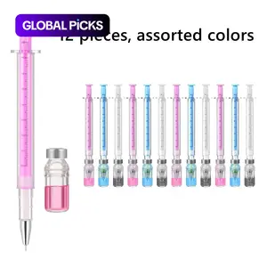 12 PCS Syringe Pen Bulk, 0.5mm Black Ink Needle Pens for Writing - 6.18in Syringe Pens for Nurses, Medical Theme Gel Pen, Office Party Favors, Rollerball Pen Set, Multi Purpose Cool Pens #GLOBAL PICKS