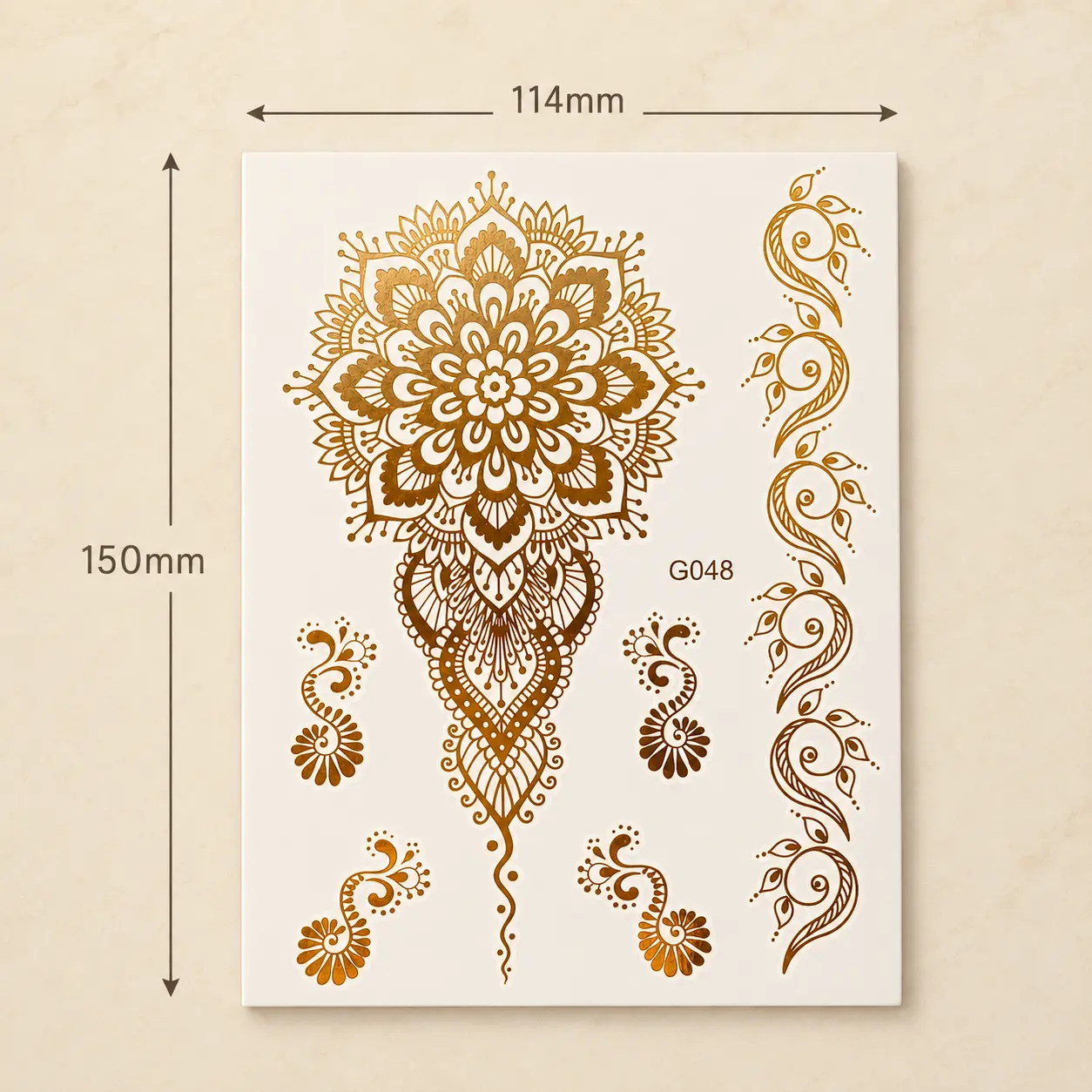 Gold Mehndi Floral Temporary Tattoo Sheet