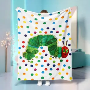 The Very Hungry Caterpillar Colorful Polka Dot Flannel Blanket, White Base Eric Carle Classic Children Book Throw Blanket, Soft Plush Warm Blanket for Couch Bedroom, Cozy Comfy Nap Blanket, Perfect Giftable Decorative Blanket for Toddler Kids Book Lovers