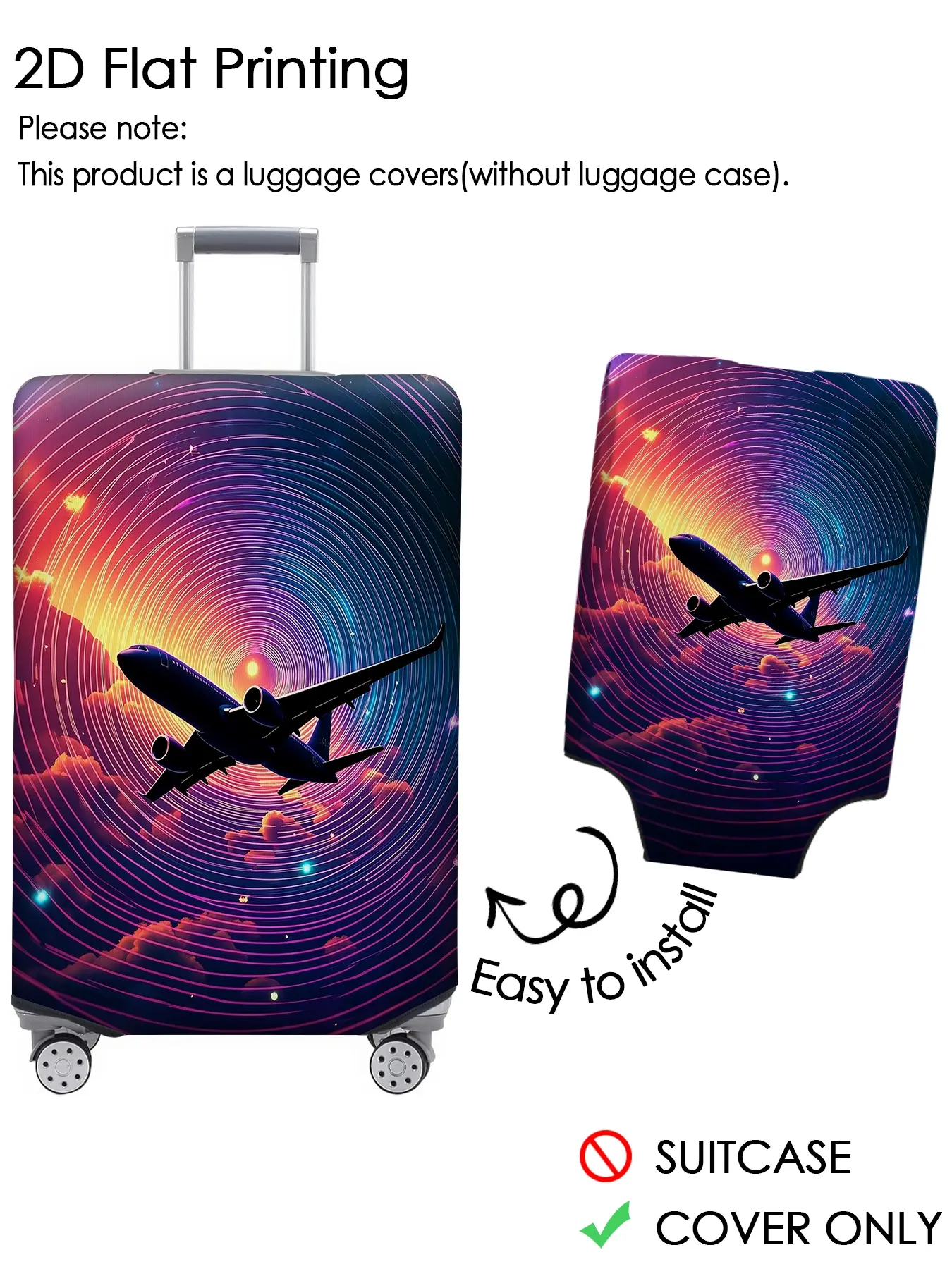 Colorful vortex cloud airplane luggage cover, luggage protection cover, dustproof, scratch resistant, elastic fabric, suitable for 18-32 inch luggage, essential travel accessory