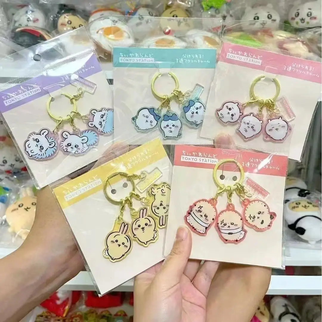 Cartoon Anime Chiikawa Momonga Lovely New Surrounding Three Consecutive Acrylics Cartoon Cute Keychain Hanging Ornaments Kawaii