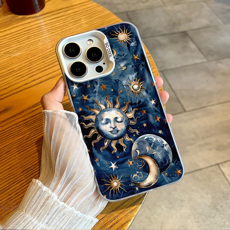 Phone Case Compatible with iPhone 16 15 Pro Max Plus 16E 14 13 12 11 X XR Starry Sun Moon Pattern Durable Shockproof Anti-Scratch PC Protective Case