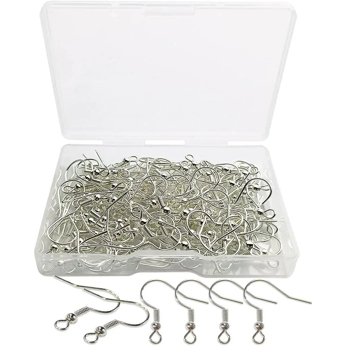 120 count Earring Hooks with Ball and Coil, Hypo Allergenic Plated  Ear Wires with Transparent Storage Box, for DIY  Making