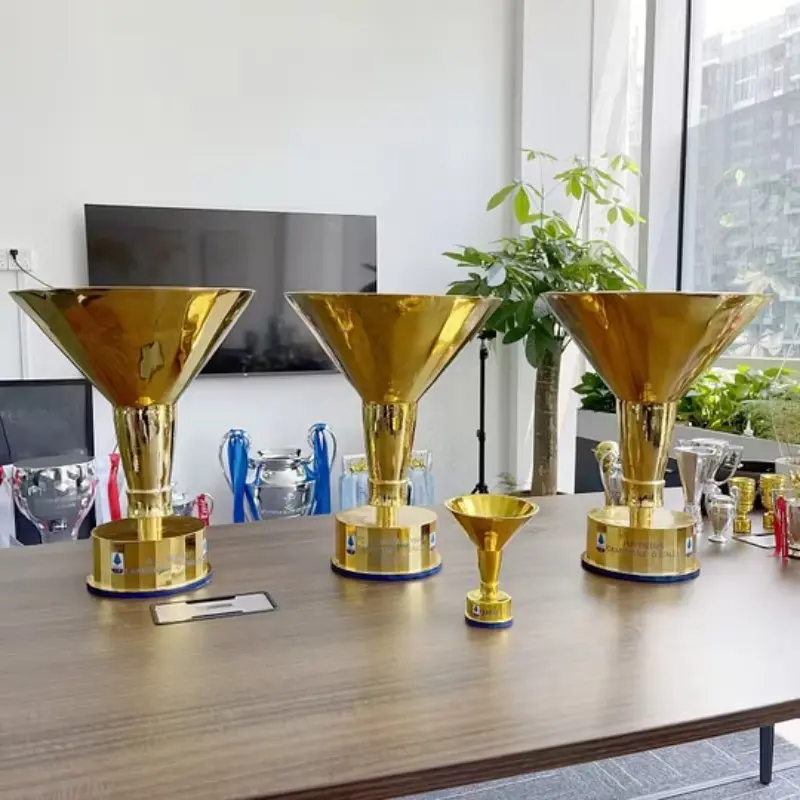 Italian Classic Event Inverted Cone Trophy, Metal Texture Large Funnel Memorial Gold Cup, Football Fan Desk Decor Gift