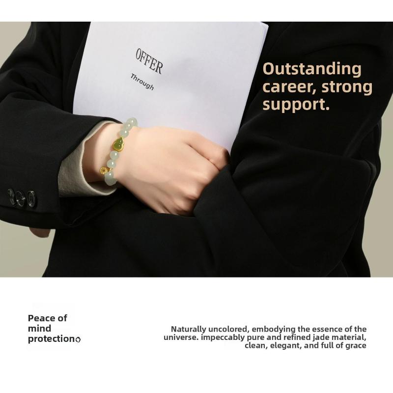 S925 Sterling Silver Hetian Jade Gourd Bracelet for Women Gold Inlaid Jade New Chinese Style National Style Jade Bracelet Light Luxury Exquisite Gift.