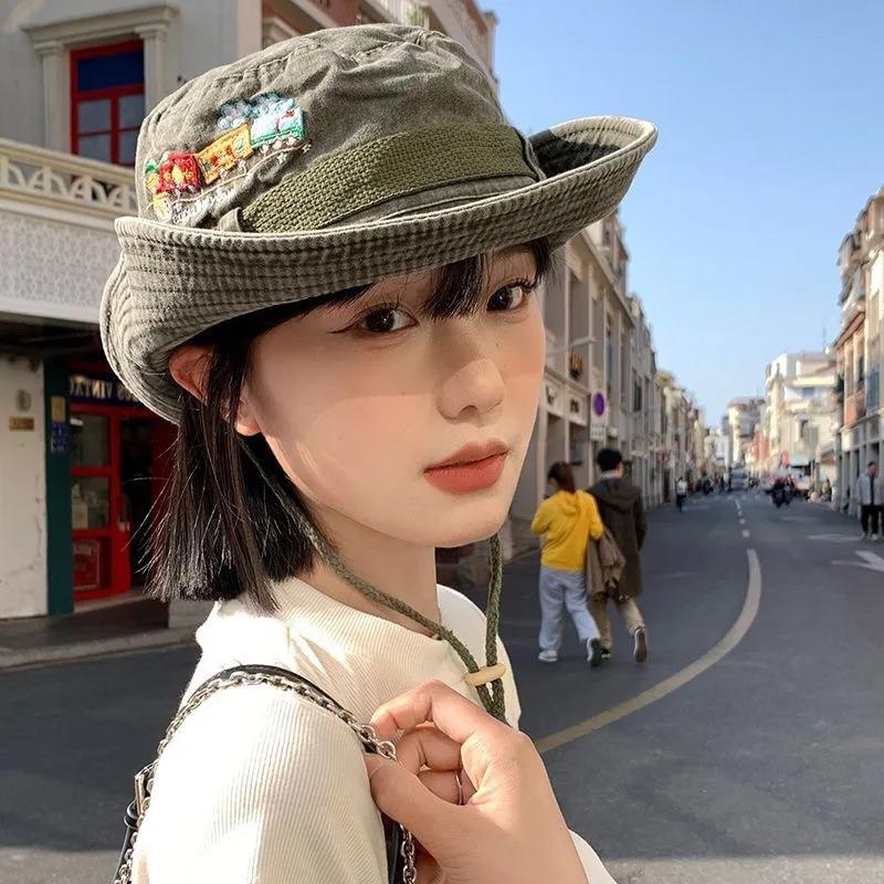 1pc Summer Train Embroidery Panama Hat for Women Beach Sun Protection Bucket Hat Retro Bob Fisherman Hats Visor Fishing Caps