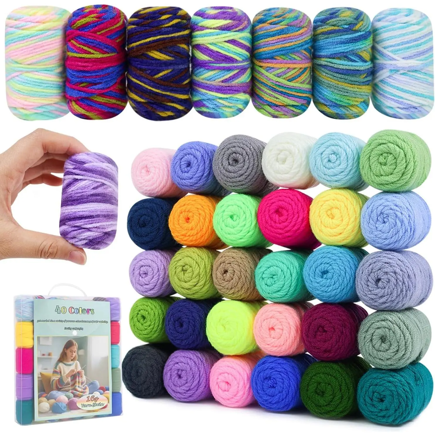 40 Colors Crochet Yarn Kits, 1399 Yards  Yarn for Knitting, Beginner Crochet Kit with 4.0mm  Crochet Hooks