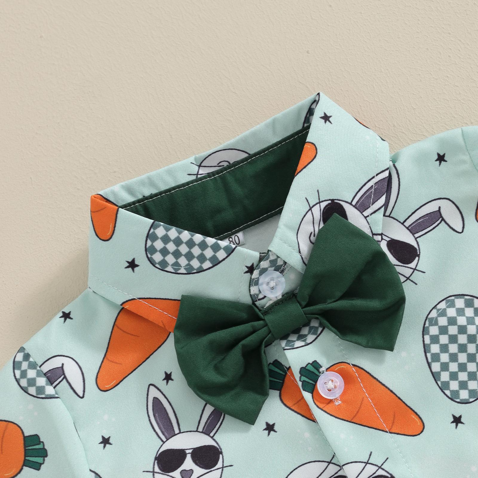 Babamoon Toddler Baby Boy Easter Outfits Carrot Rabbit Print Short Sleeve Button Down Shirt Top Solid Shorts Set Summer  2Pcs Clothes