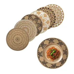 Round Placemat with a Boho Print, Heat-Resistant Linen-Style PVC for Dining Tables, Christmas or Anniversary Decor