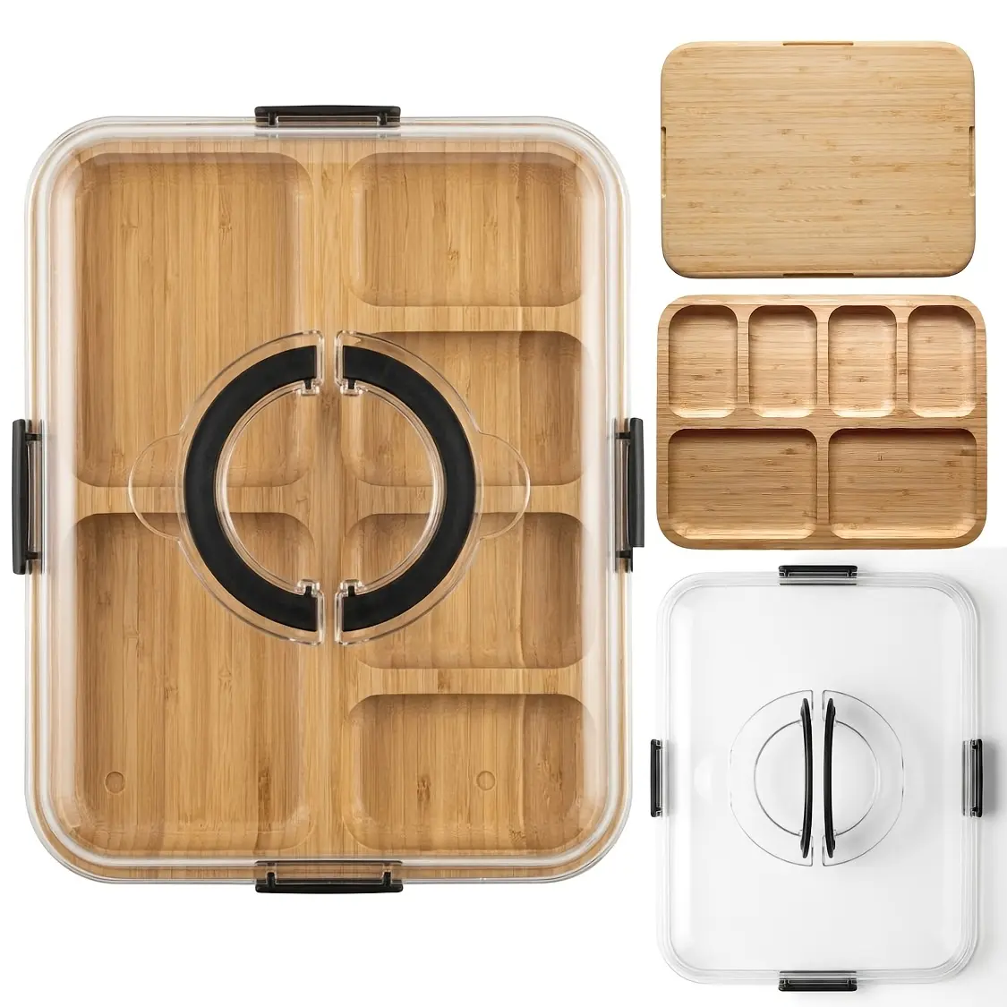 Bamboo 2-in-1 Charcuterie Board with Lid And Handle, Portable Travel Cheese Board & Butcher Block Cutting Board, Large Serving Tray for Picnic, Gift for Housewarming, Wedding Or Christmas