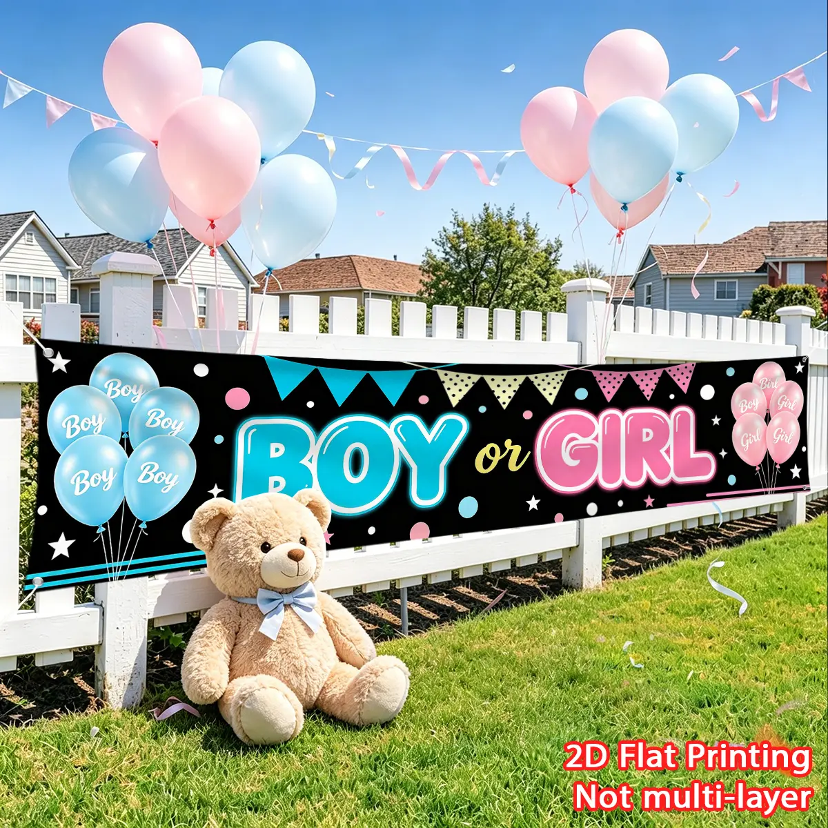 1pc Baby Party Banner Black Background Boy and Girl Baby Reveal Banner Party Banner, Fence Decoration Banner HD Printing Suitable for Fence Decoration, Outdoor Fence Porch Wall Decoration