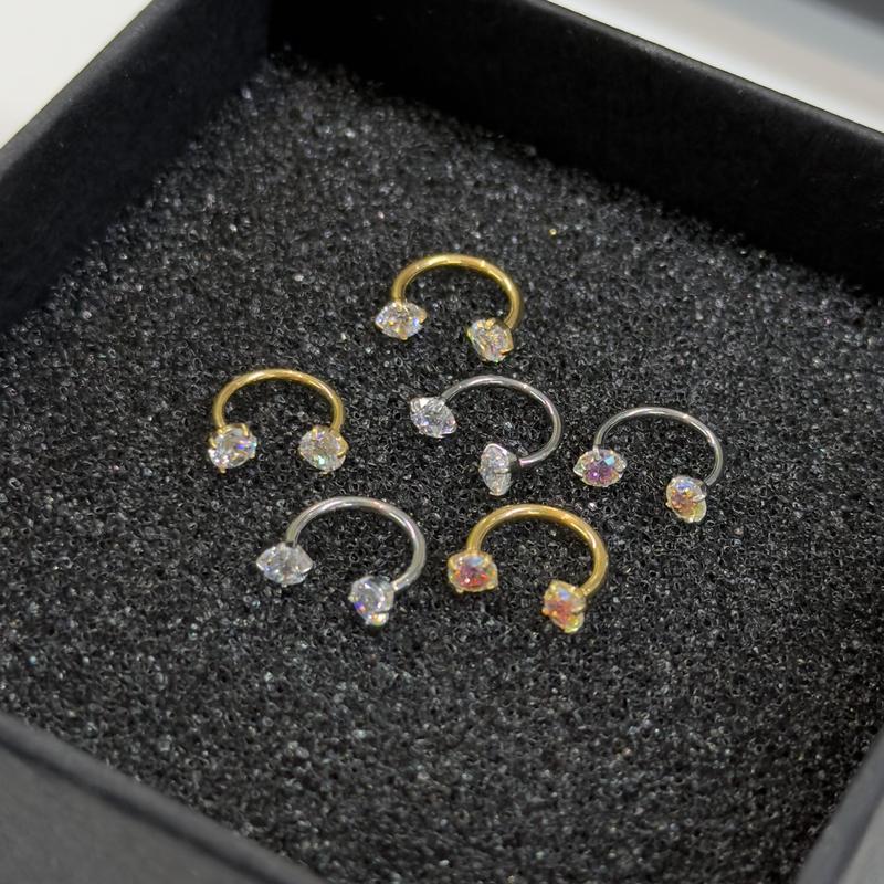 More size Nose Ring 20G 7mm/8mm Horseshoe Nose Hoop (Free Gem Picker Tool) Internally Threaded Gems Lightweight