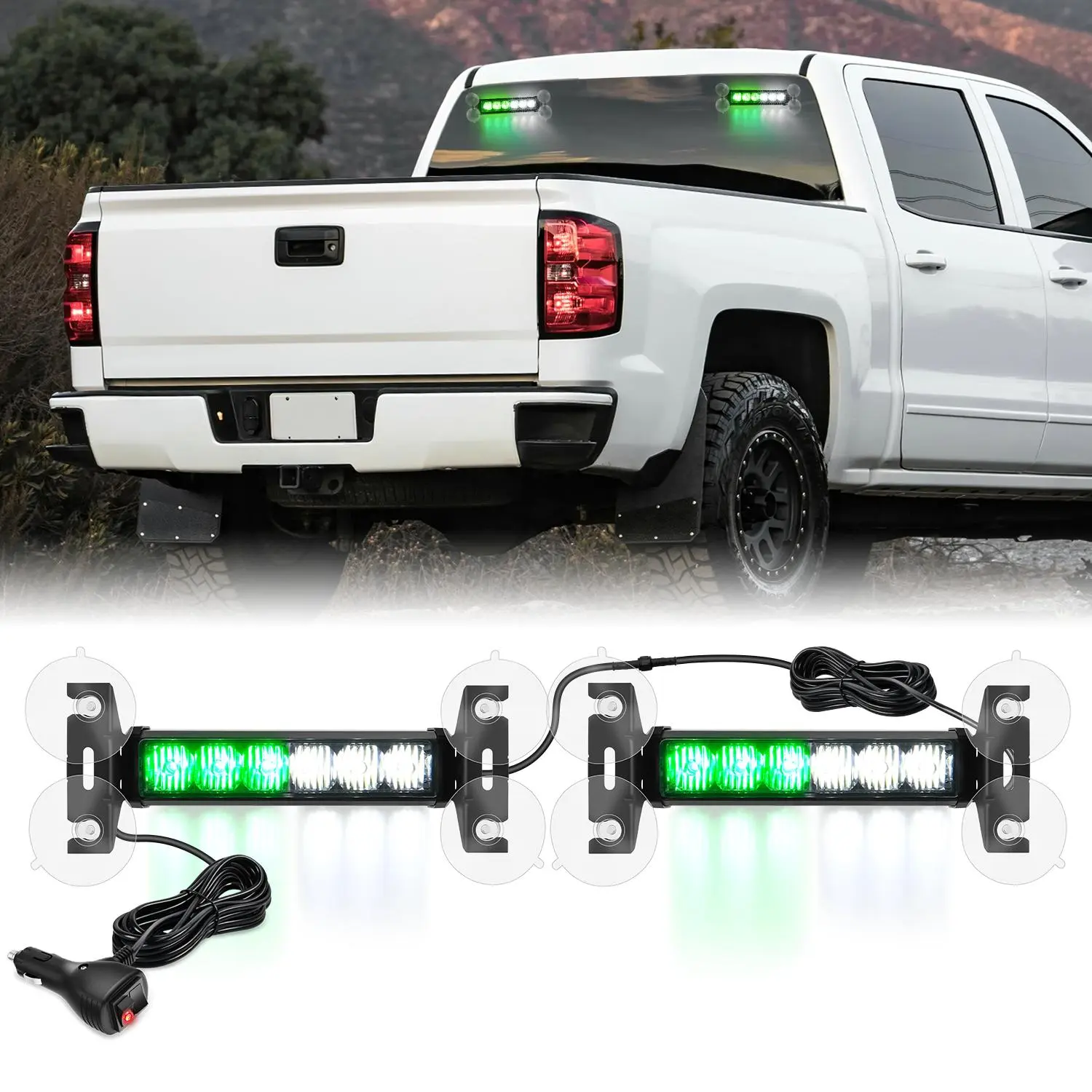 Nilight 12LED Traffic Light Bar 2 in 1 Green White Dash  Safety Flashing Lights Front/Rear Windshield Construction Lights for Trucks Cars Plow  Vehicles