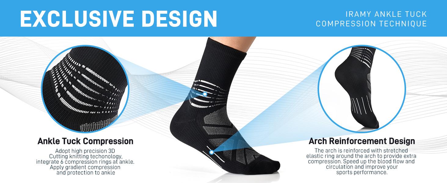 Compression Ankle Support Crew Socks Men Women Coolmax Wicking Plantar Fasciitis Relief Running Hiking Socks 3 Pairs