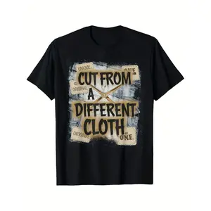 Men's Bold Statement Hip Hop Graphic Tee with Distressed "Cut from a Different Cloth" Print – Heavyweight Soft Cotton Crew Neck Short Sleeve Shirt for Urban Streetwear, City Crew Hangouts & Everyday Casual Flex