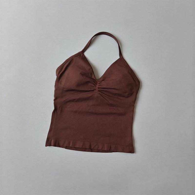 Longline Strappy Seamless Yoga Tank Top Ruched Backless Gym Workout Sleeveless Shirts with Built-In Bra Vest for Women