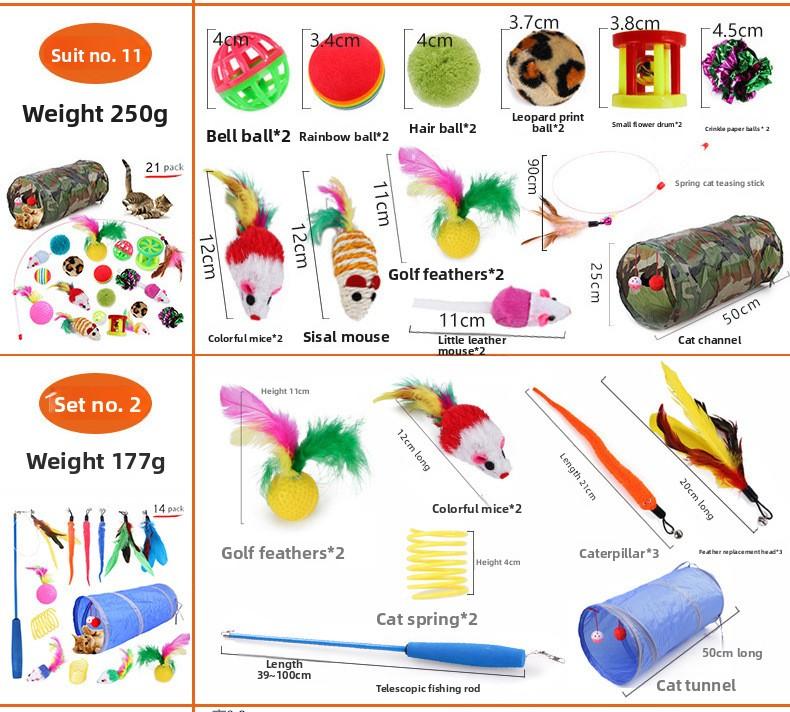 Interactive 21Pcs Cat Toys Kit Collapsible Cat Tunnel Feather Wand Plush Mouse Variety Pack for Indoor Cats Rechargeable Livestock Prod with Flexible Shaft pet stuff dog pepper spray dog bugs detector reverse slow feeder shaped harness silicone k9