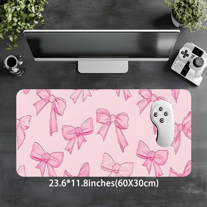 Pink Bow Pattern Desk Mat, Rectangle Gaming Mouse Pad, Non-slip Rubber Pad, Decorative Desk Mat, Cute Desk Accessories for Home Office
