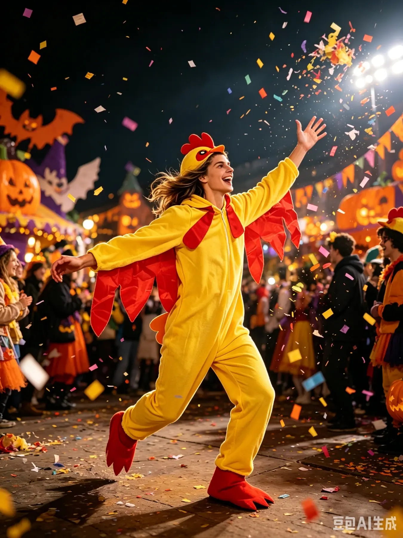 Teen Plush Chicken Mascot Jumpsuit Full Mask Gloves Animal Costume Carnival Party Role Play Outfit