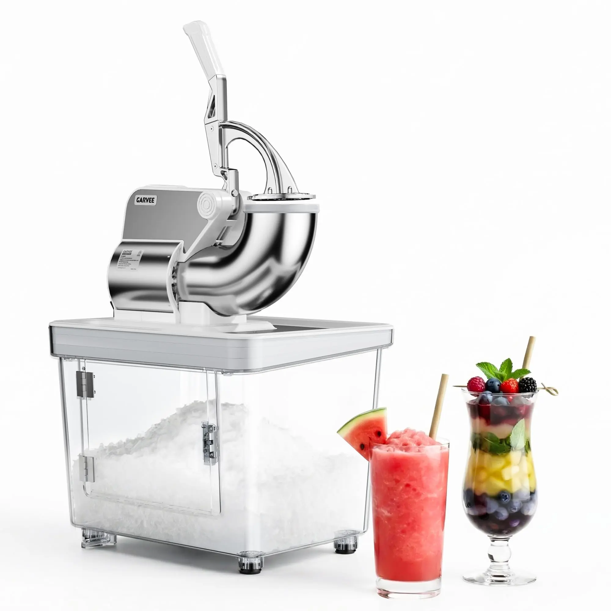 Commercial Electric Ice Crusher Machine – 4 Stainless Steel Blades – Snow Cone Maker with Safety Switch – for Home Bar, Cafe, Party