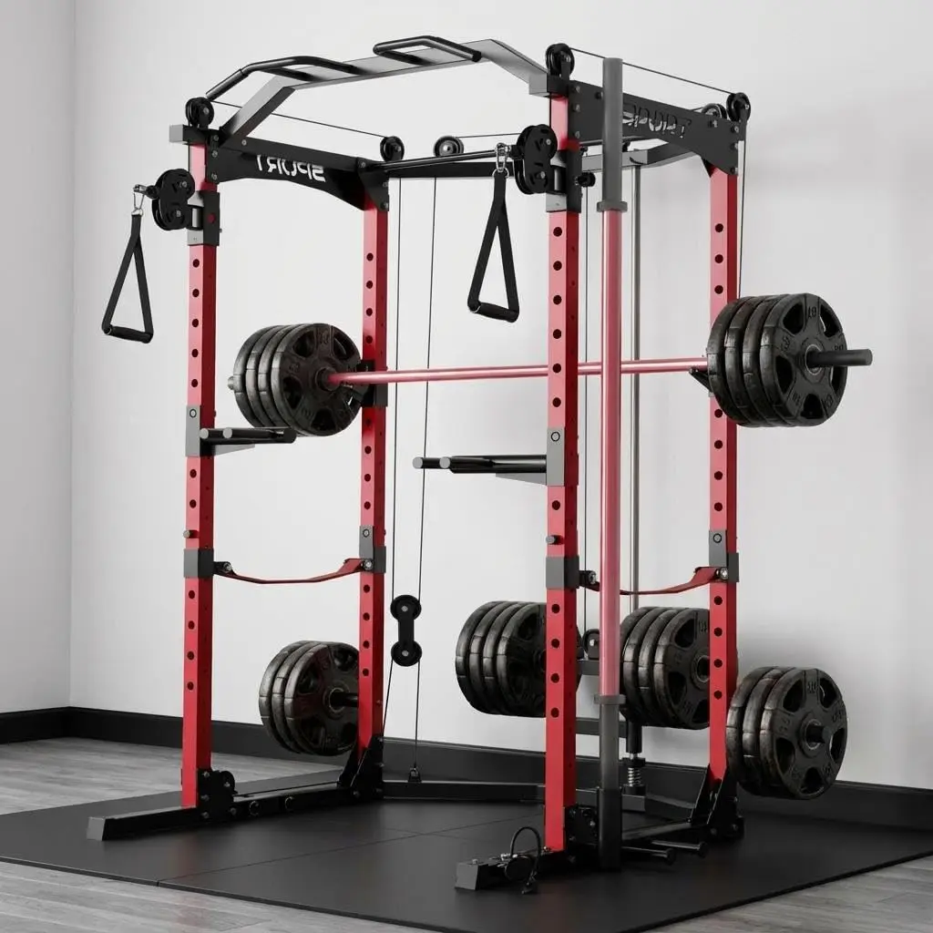 1600LB Heavy Duty Power Cage for Home Gym – Multi-Functional Squat Rack with Dual Pulley Cable Crossover, LAT Pulldown, Dip Bars, Landmine, J-Hooks – Complete Strength Training Station