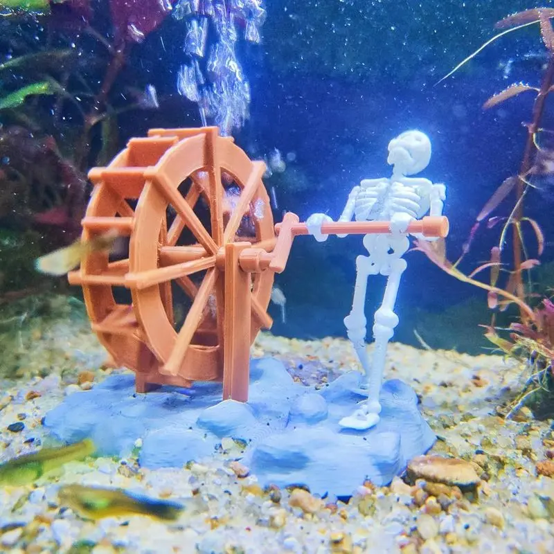 Dynamic Skeleton Aquarium Bubbler Decoration, Air-Driven Moving Fish Tank Ornament with Rotating Action for Halloween and Themed Aquariums, Brown,Kraft