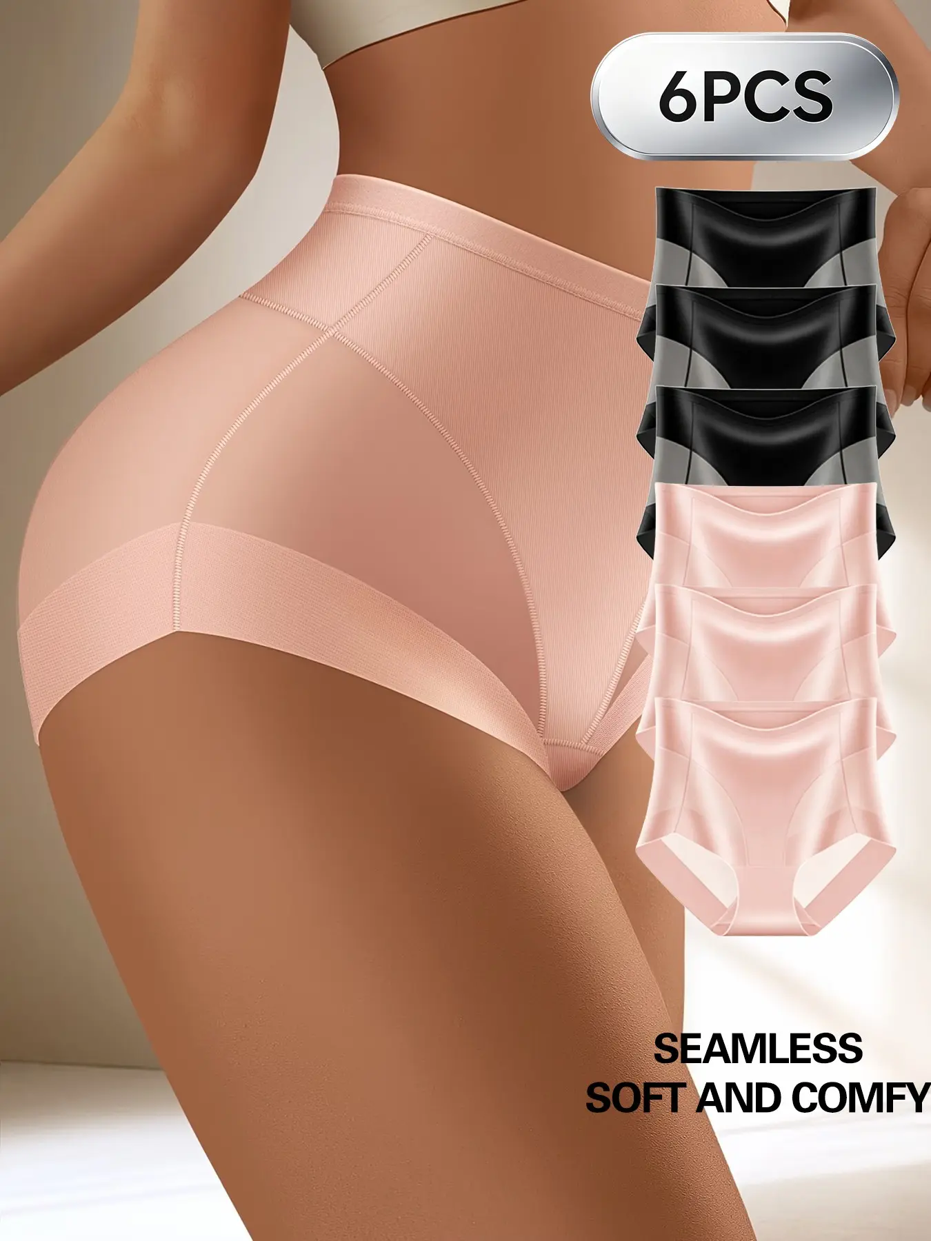 6pcs Breathable Lightweight Women's Triangle Pants, Mesh High-Waisted Waist Cincher Underwear, Intimates Panties, Seamless Fit, Slight Shaping Panties, Ideal for Daily Wear