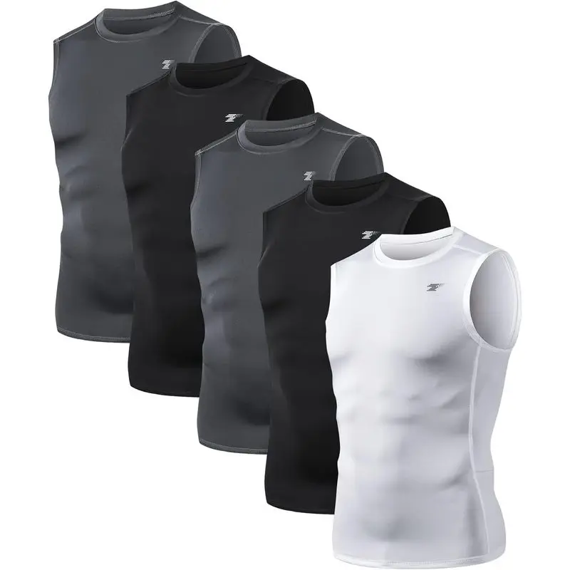 Men’s 5-Pack Sleeveless Compression Shirts - Active Men's Sports Singlet, Quick-Dry Base Layer Workout Tank Tops for Gym, Running