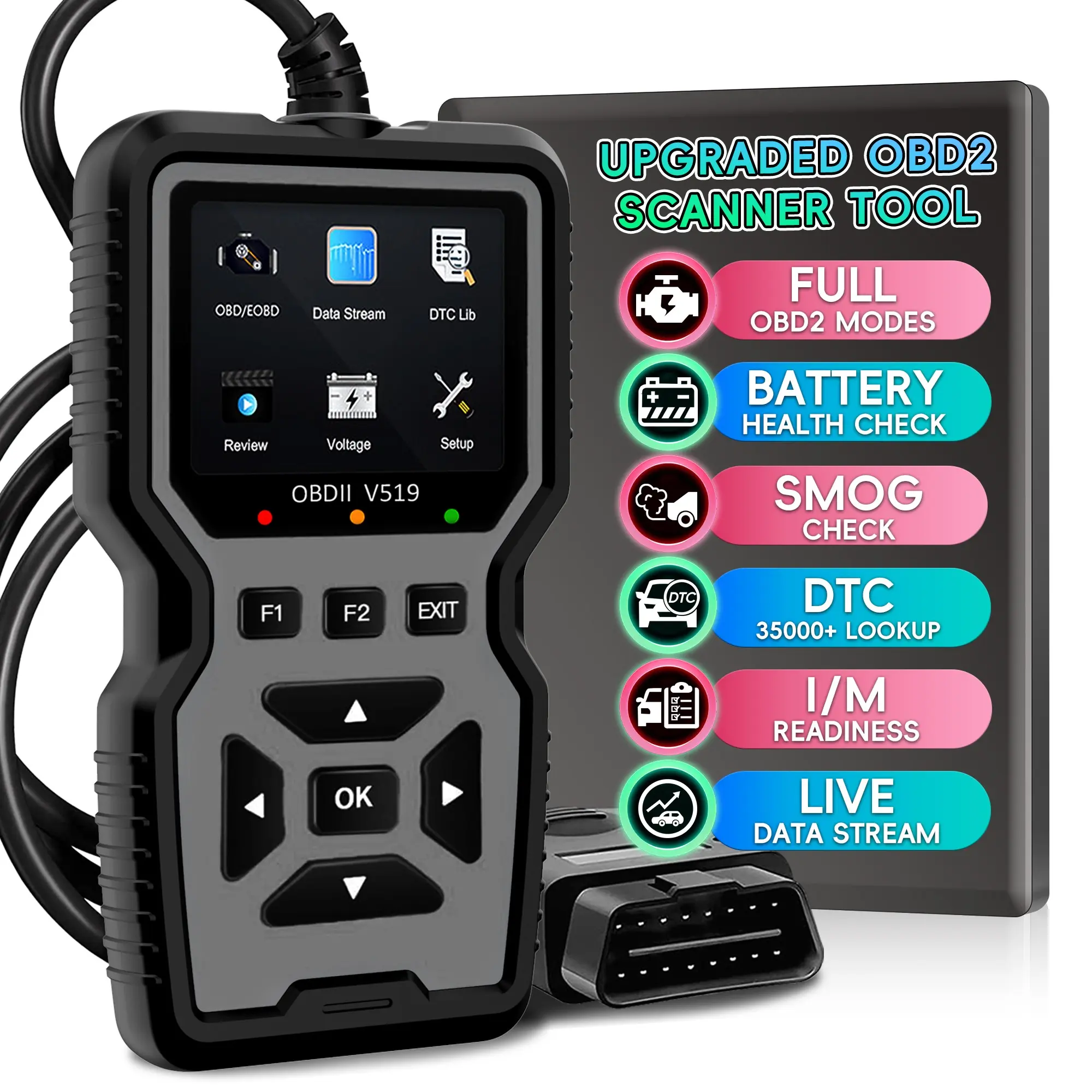 OBD2 Scanner Diagnostic Tool, 2026 Upgraded Car Code Reader (Red) | Car Diagnostic Scanner Tool, Check Engine Code Reader with Live Data, Mode 6/8, Battery Voltage, Read & Clear Error Code