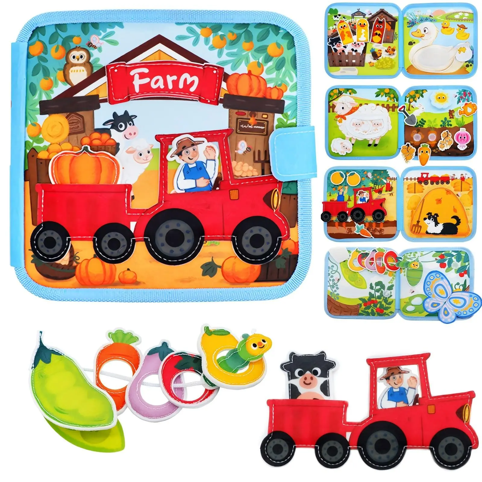 Montessori Farm Busy Book for Kids over 1 Year, Boys Girls Birthday Gift, Christmas Present, Travel Essential Toy, Sensory Activity Board, Pre-Education Hand-Eye Coordination