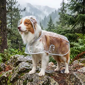 Waterproof dog raincoat with hood; features a transparent, waterproof design that does not obstruct your dog’s vision. Features a convenient Velcro fastening for easy dressing and undressing. Ideal for outdoor walks and use in rainy or snowy weather.