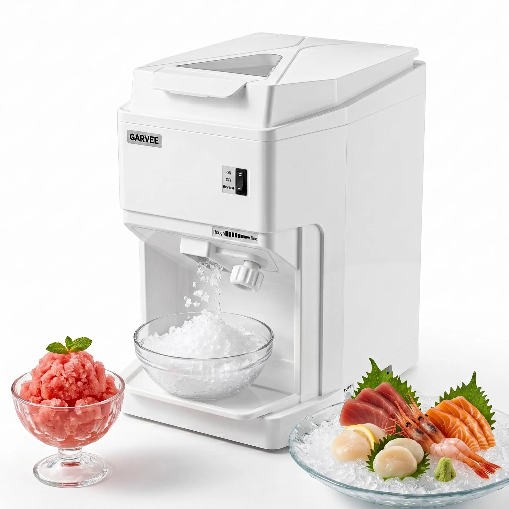 High-Output Shaved Ice Maker – 500W Commercial Ice Crusher, 220–300lbs/h, Adjustable Texture, 500RPM, 5.07lbs Large Ice Shaver, Stainless Steel Blade, Countertop Snow Cone Machine for Home, Parties, Bars, Cafes