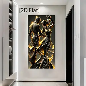 2D flat/1 piece Abstract couple wall, printed canvas painting, modern golden and black love-themed canvas painting, suitable for decoration in bedrooms, living rooms, and corridors.