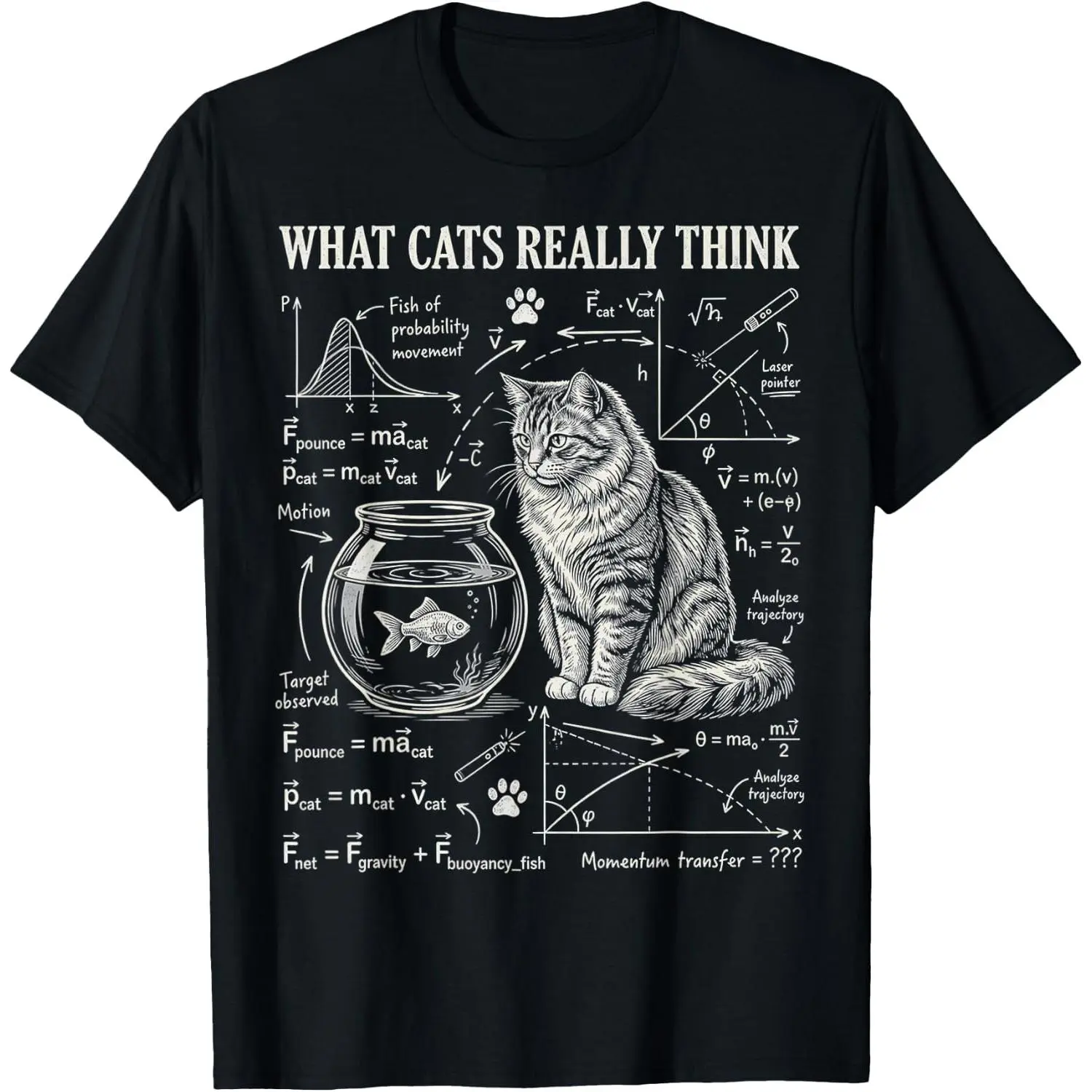 Funny Cat Physics Fishbowl Science Math Humor Men Women T-Shirt