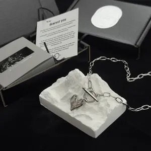 Waterproof Stainless Steel Heart T-Bar Necklace Sentimental Message Card Jewellery Gift Box Romantic