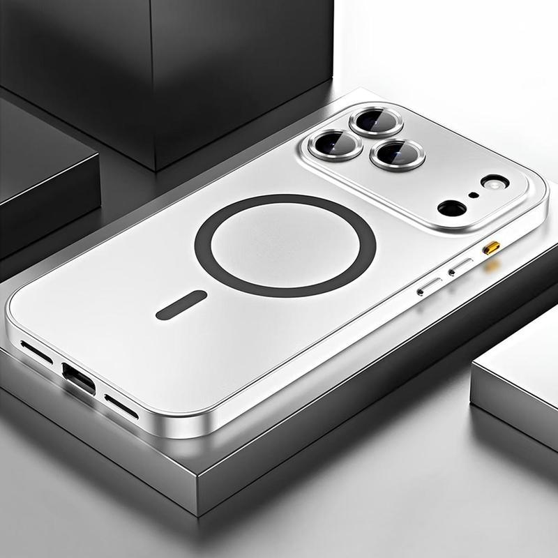 ACCE Alloy Aluminum Metal Frame with MagSafe Magnetic PC Backplate Case for iPhone 17 Pro Max 17 Air 17Pro 16 15 14 13 12 Pro Max Ultra Thin Phone Cover with Full Coverage Lens Protector Support Wireless Charging Durable Shockproof Casing
