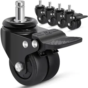 Office Chair Caster Wheels with , 11mm, 2 Inch Heavy Duty Rubber Office Chair Wheel Replacement, Support 750lbs(Set of 5), Quiet Desk Chair Rollers, Safe for  Floors, Universal Fit