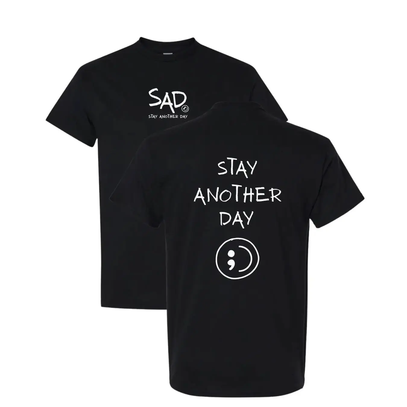 Stay Another Day Men's Graphic Slogan Tees - Short-Sleeve Streetwear Clothing Crewneck, Minimalist Casual Graphic Shirts for Mental Health Awareness, Shortsleeve, Men's Graphic Tees