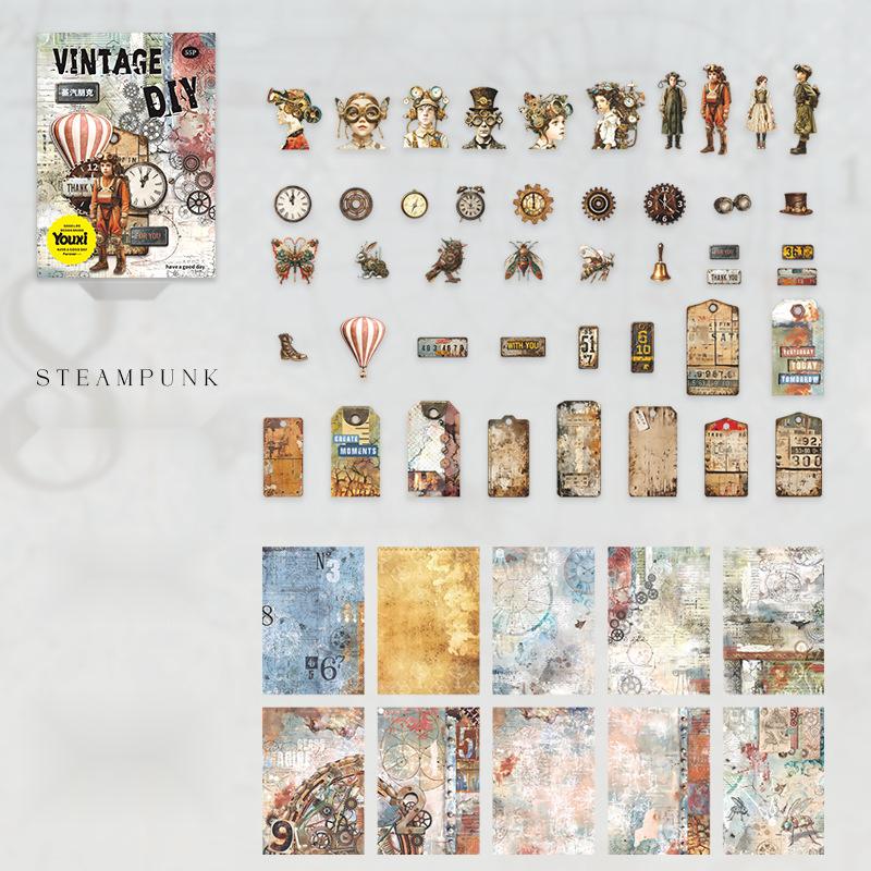 220 sheets/set, retro material pack, character theme, hard cardboard and light paper materials, creative DIY materials, handbooks and handmade materials.