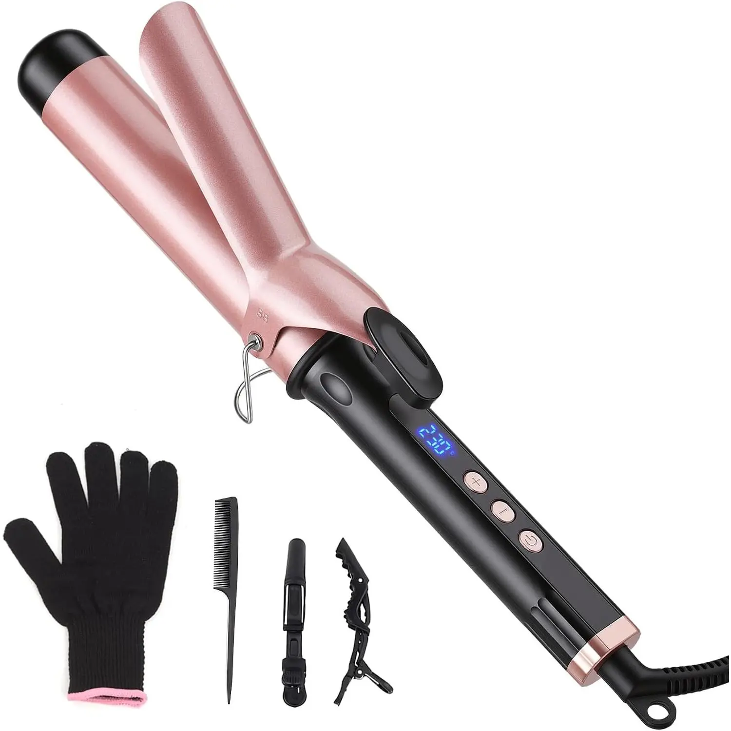 Curling Iron Wand for Long Short Hair, Ceramic Barrel Hair Curler with 14 Adjustable Temperature, Dual Voltage Travel Styler, 30s Heat Up & Auto Shut Off (1 1/2 inch)Gift
