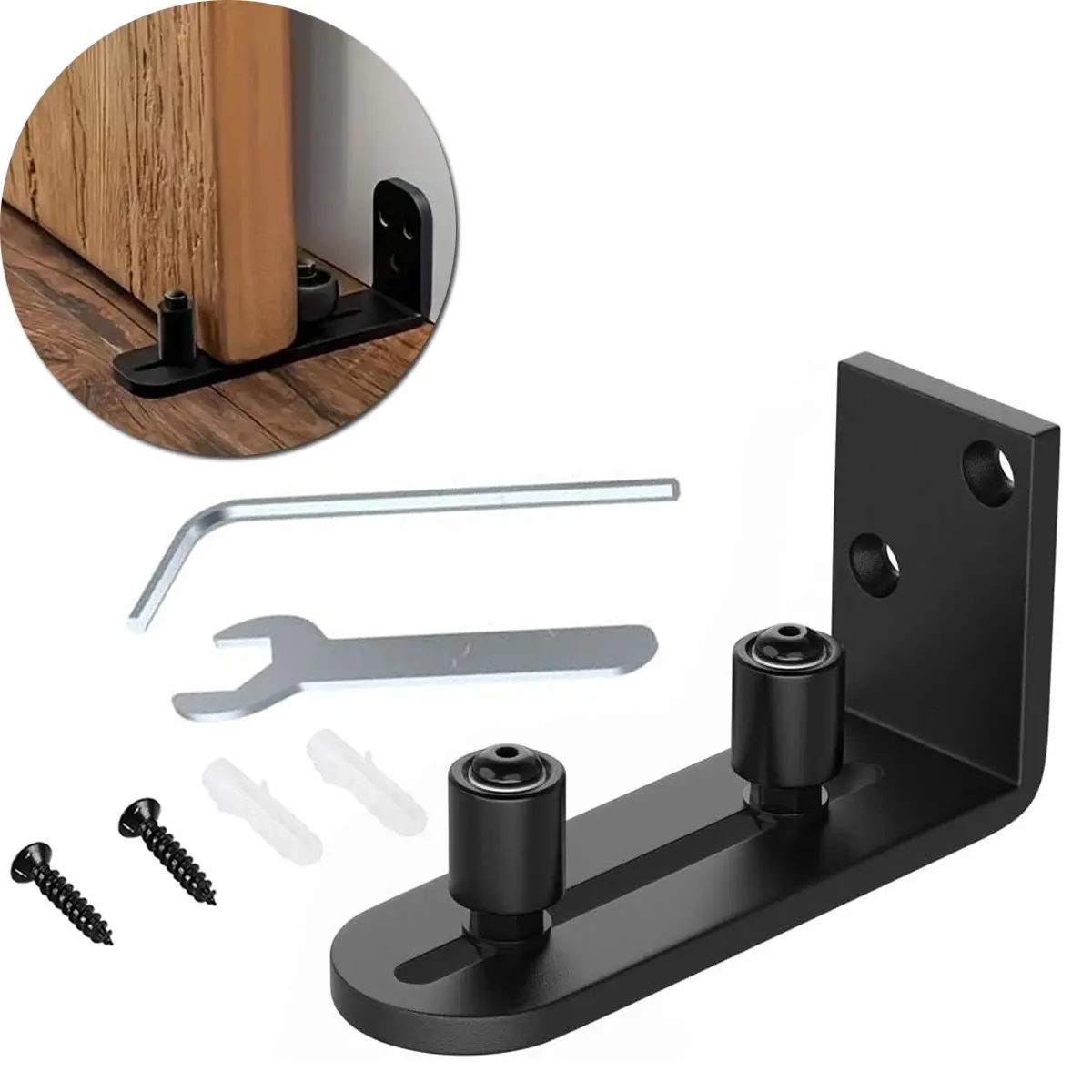 Barn Door Floor Guide Adjustable Two Rollers, Durable Materials, Sliding Door Guide for Smooth Operation, Easy Install Flush Guide Roller for Barn Doors Hardware, Stable Guidance